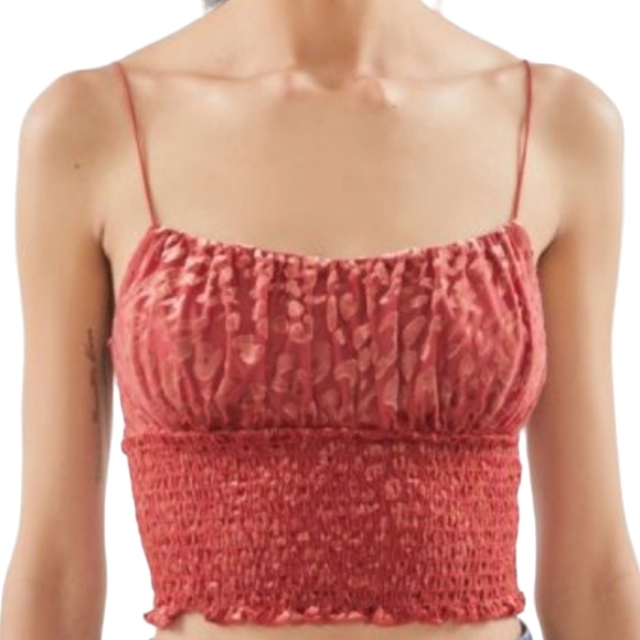 Urban Outfitters Small Emma Velvet Smocked Cropped Cami Top Rust - Picture 1 of 12